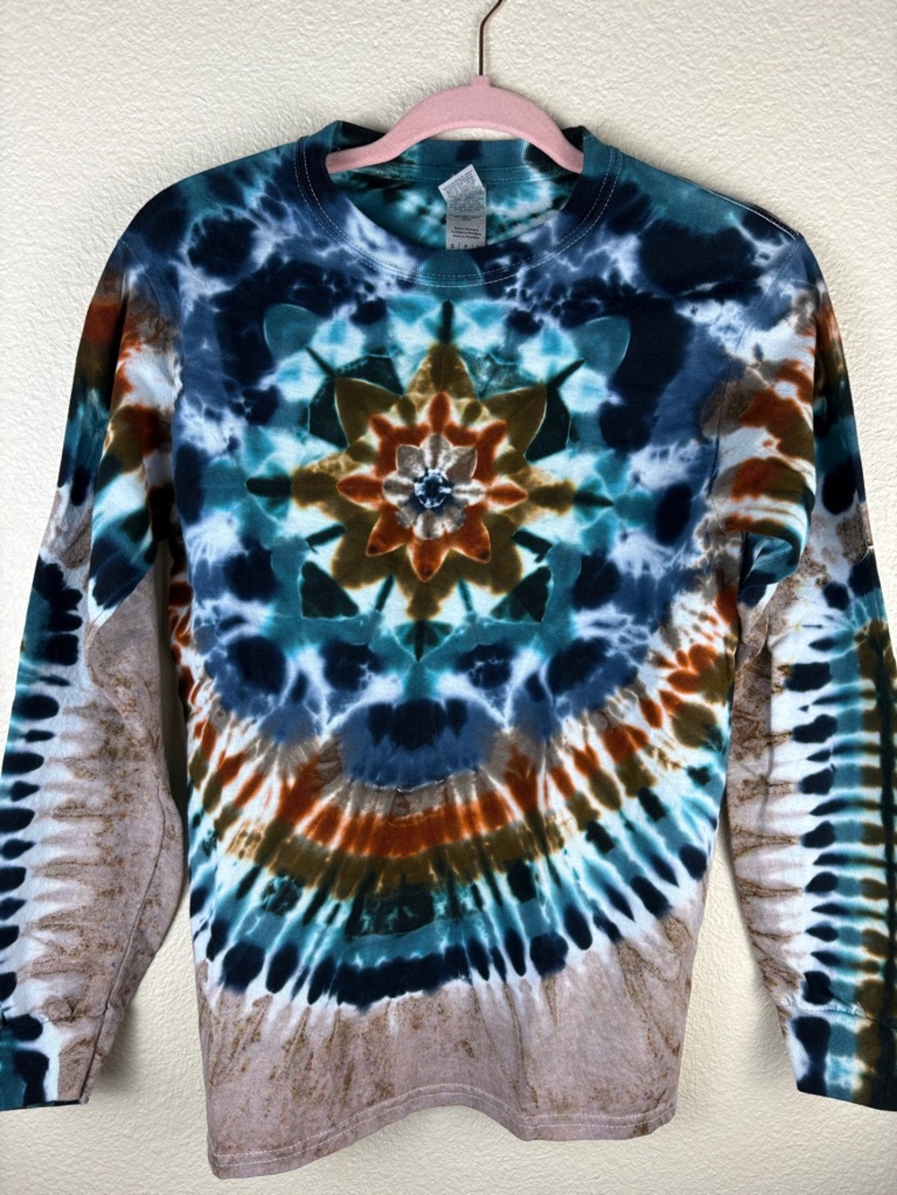 Tie Dye Women's Long Sleeve Gildan Ultra Cotton Colorful Tee Small